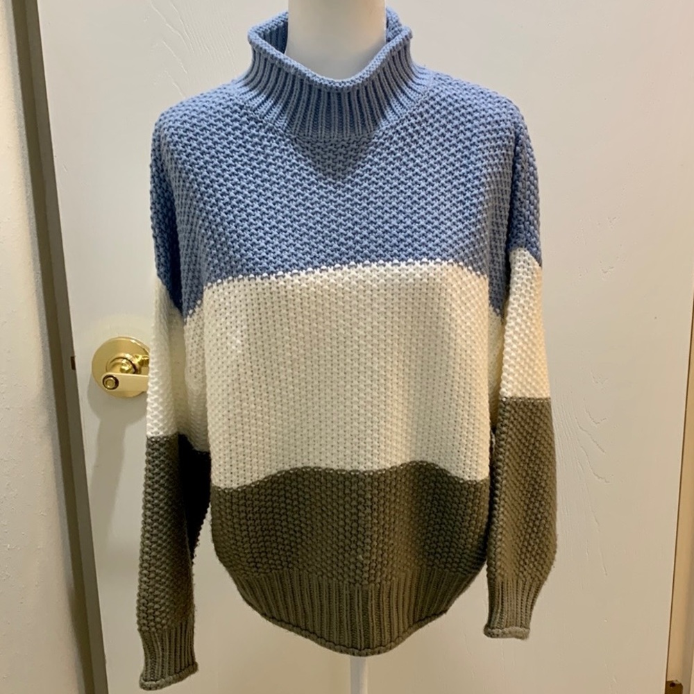 SAODIMALLSU SLOUCHY STYLE TURTLENECK STRIPED SWEATER - Picture 3 of 12